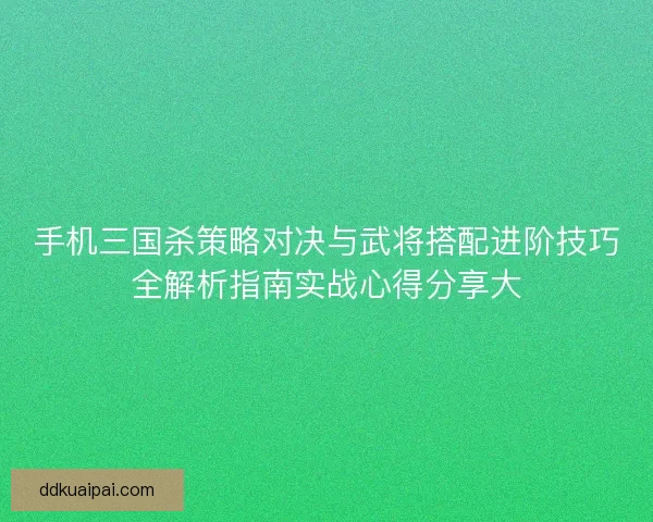 手机三国杀策略对决与武将搭配进阶技巧全解析指南实战心得分享大