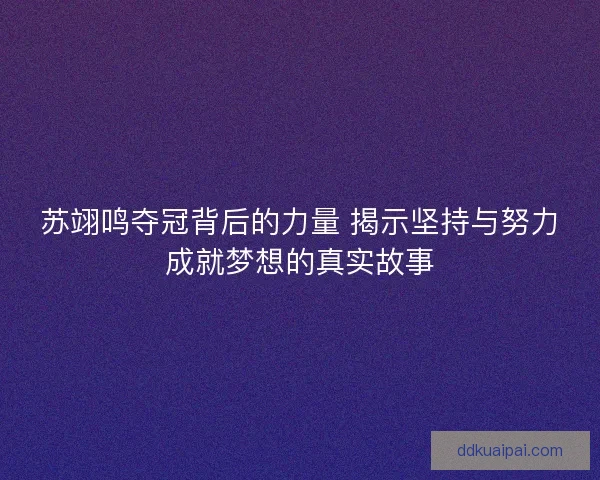 苏翊鸣夺冠背后的力量 揭示坚持与努力成就梦想的真实故事